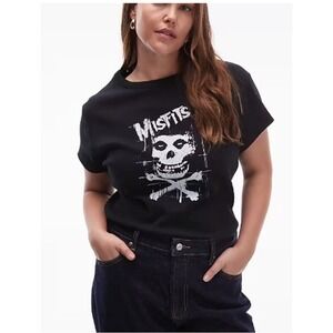 ASOS DESIGN Curve Misfits Graphic Tee Black Ribbed Punk Rock Band Top 3XL NEW